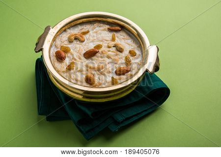 Most famous Indian sweet pudding Kheer or semiya khir in a bowl.Selective focus