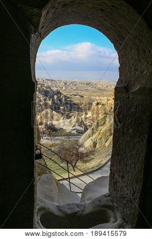 Inside Looking Out At Rock Formations At Cappadocia, Anatolia, Turkey