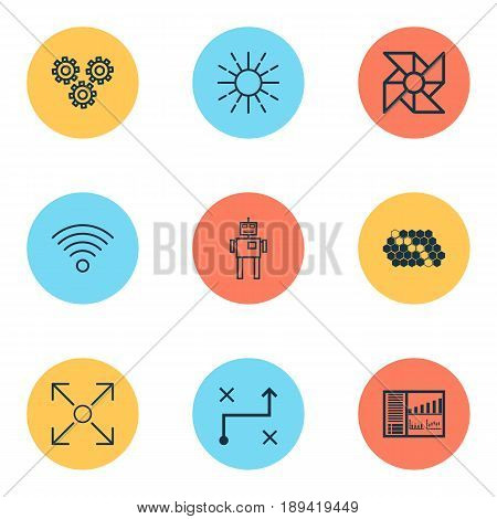Artificial Intelligence Icons Set. Collection Of Controlling Board, Branching Program, Solution And Other Elements. Also Includes Symbols Such As Hive, Arrow, Data.
