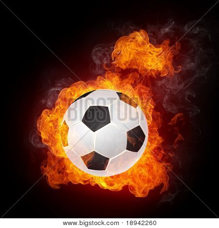 Fodbold på brand isolater på sort. 2D-grafik. Computer Design.