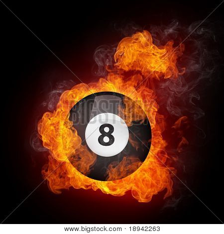 Bola de billar Pool en fuego. Gráficos por ordenador.