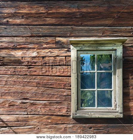 Old door in Skansen open-air museum and zoo in Sweden Stockholm. Old swedish traditional village. Scandinavia Europe.