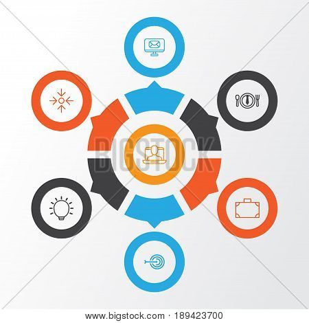 Business Icons Set. Collection Of Portfolio, Arrow, Great Glimpse And Other Elements. Also Includes Symbols Such As Idea, Arrow, Great.