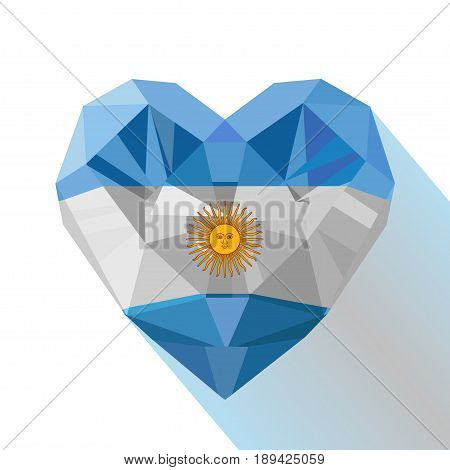 Vector crystal gem jewelry Argentine heart with the flag of the Argentine Republic. Flat style logo symbol of love Argentina. South America.
