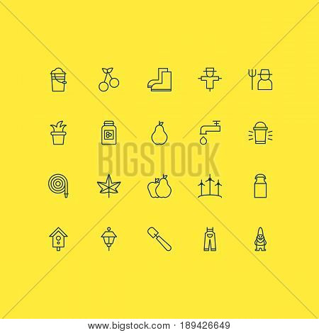 Gardening Icons Set. Collection Of Dwarf, Bugbear, Spigot And Other Elements. Also Includes Symbols Such As Bugaboo, Lamp, Milk.