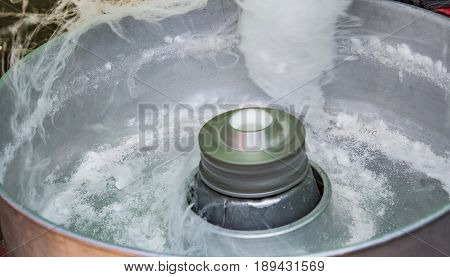 Candy floss machine with white candyfloss Cotton candy making