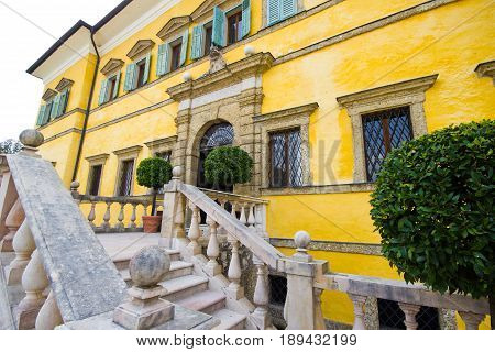 Hellbrunn palace in Salzburg Austria. Big aristocratic mansion in Baroque style.