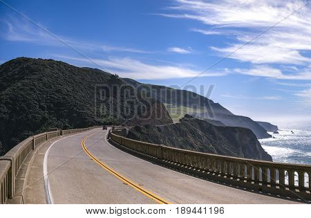 Curve of the road and coastline of Carmel California