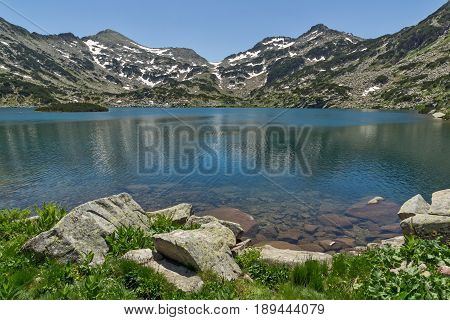 Panorama of Demirkapiyski chuki and Dzhano peaks, Popovo lake, Pirin Mountain, Bulgaria