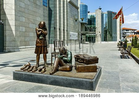SKOPJE, REPUBLIC OF MACEDONIA - 13 MAY 2017: Holocaust Museum in city of  Skopje, Republic of Macedonia