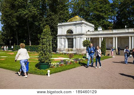 St Petersburg, Russia - August 2, 2015: Voronikhinsky Colonnades At Pertergof Palace.