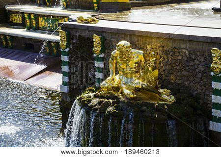 St Petersburg, Russia - August 2, 2015: Grand Cascade At Pertergof Palace.
