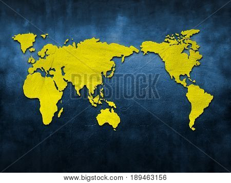 Blue and yellow world map