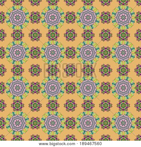 Vector Illustration. Colored Round Floral Mandala On A Colorfil Background. For Textile Invitations 