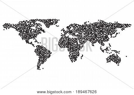 Worldmap template silhouette. World map for infographic. Dotwork Halftone Tattoo Style Vector Illustration.