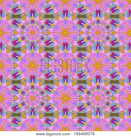 Vector Hand Drawn Zentangle Floral Colorfil Background. Seamless Pattern With Abstract Ornament.