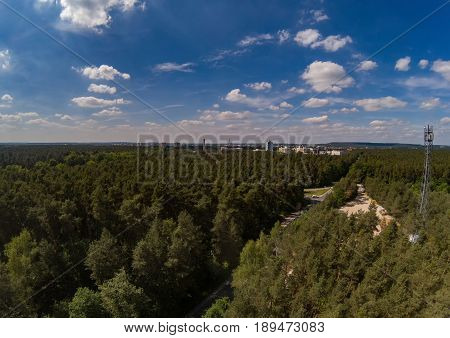 Aerial photo of forest landscape called Tennenloher Forst near the village Tennenlohe Germany