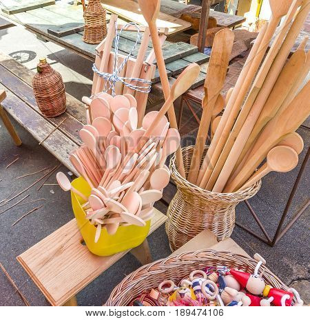 ZAGREB CROATIA - MAY 10 201T : Variety of traditional souvenirs for sale at Dolac Market.