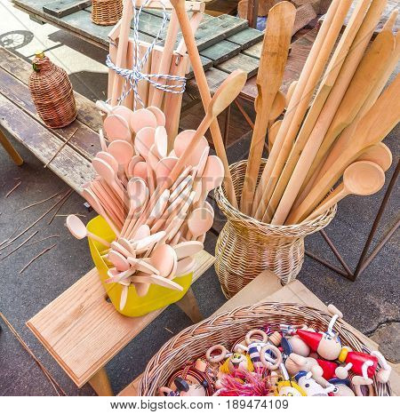 ZAGREB CROATIA - MAY 10 201T : Variety of traditional souvenirs for sale at Dolac Market.