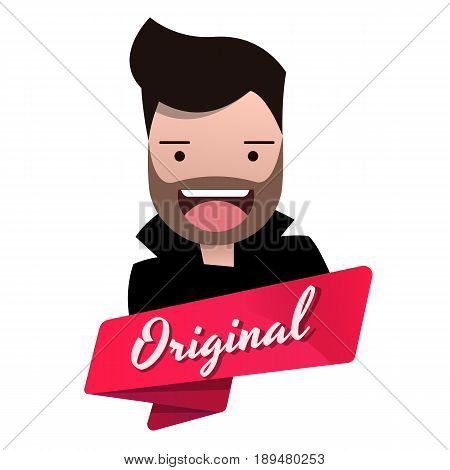 Man actor hipster avatar. Title Original. Red ribbon origami banner. Editable eps10 Vector. Transparent background.