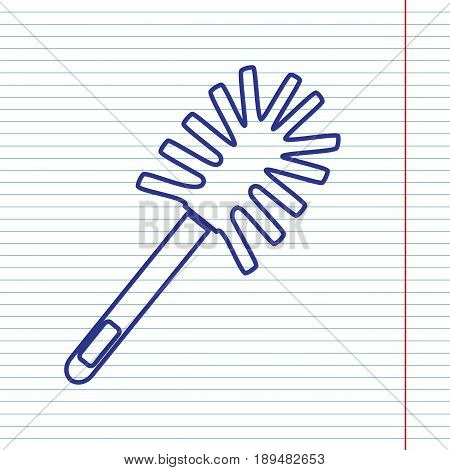 Toilet brush doodle. Vector. Navy line icon on notebook paper as background with red line for field.