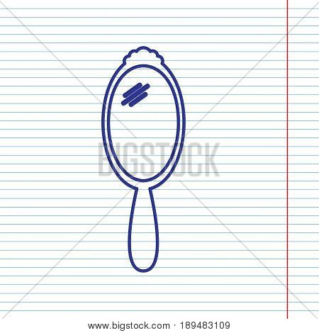 Hand Mirror sign. Vector. Navy line icon on notebook paper as background with red line for field.