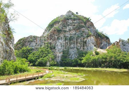 Khao Ngoo Rock Park famous scenic point in Ratchaburi Thailand.