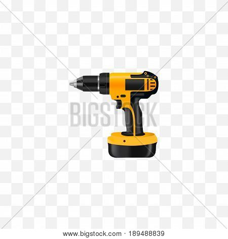 Realistic Drill Element. Vector Illustration Of Realistic Electric Screwdriver Isolated On Clean Background. Can Be Used As Drill, Electric And Screwdriver Symbols.