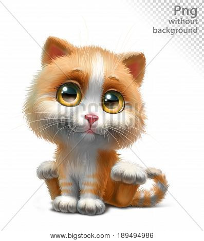 Red kitten sitting, full-length, png without background
