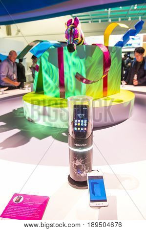 LAS VEGAS - JAN 08 : Simulatort at the Hisense booth at the CES show held in Las Vegas on January 08 2017 CES is the world's leading consumer-electronics show.