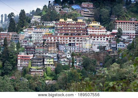 DARJEELING INDIA - NOVEMBER 28 2016: Druk Thupten Sangag Choling Monastery or Dali Monastery located in the middle of Darjeeling hill town. It is one of the largest monasteries built in typical Tibetan style.