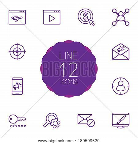 Set Of 12 Engine Outline Icons Set.Collection Of Stock Exchange, Home, Running Title And Other Elements.