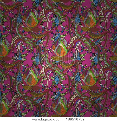 Leaf Natural Pattern In Colors. Seamless Floral Pattern Can Be Used For Sketch Website Background Wr