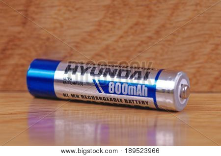 SARANSK, RUSSIA - MAY 28, 2017: AAA Hyundai NiMH battery.