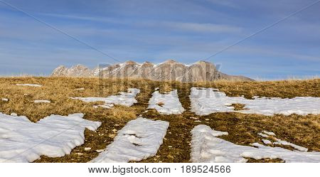 Winter landscape in Alps in Devoluy Massif without snow in late December - a very worrying sign of climate change.