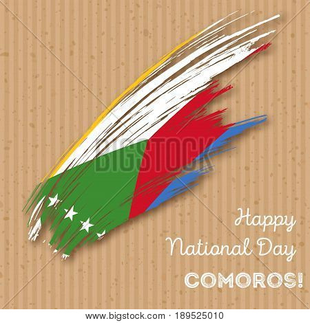 Comoros Independence Day Patriotic Design. Expressive Brush Stroke In National Flag Colors On Kraft