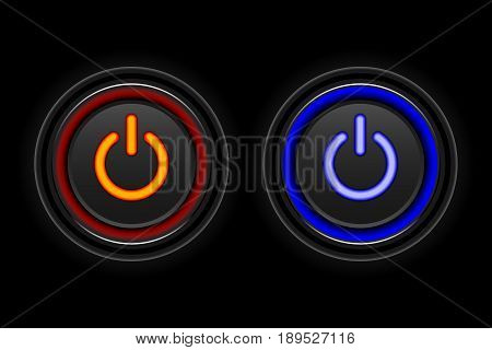 Red and Blue neon button icon on black background
