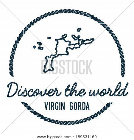 Virgin Gorda Map Outline. Vintage Discover The World Rubber Stamp With Island Map. Hipster Style Nau