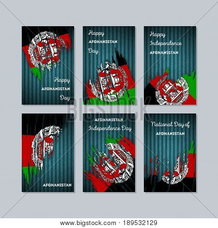 Afghanistan Patriotic Cards For National Day. Expressive Brush Stroke In National Flag Colors On Dar