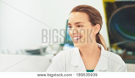 Doctor, woman with alb in laboratory, scientist