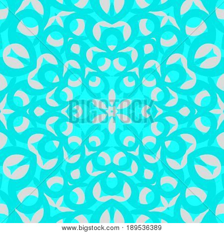 Abstract geometric background. Regular ornament with ellipses in turquoise shades on light gray centered.