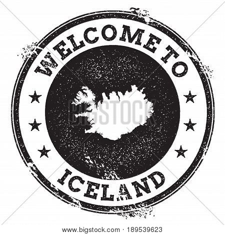 Vintage Passport Welcome Stamp With Iceland Map. Grunge Rubber Stamp With Welcome To Iceland Text, V
