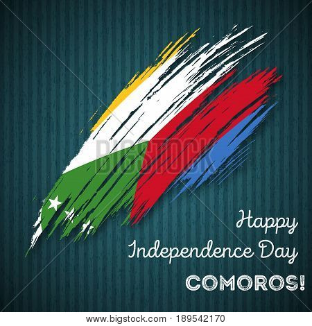 Comoros Independence Day Patriotic Design. Expressive Brush Stroke In National Flag Colors On Dark S
