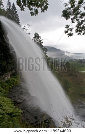 Steindalsfossen Waterfall In A Rainy Day