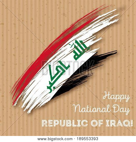 Republic Of Iraq Independence Day Patriotic Design. Expressive Brush Stroke In National Flag Colors