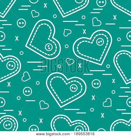 Cute Seamless Pattern With Needle Cases And Buttons. Greeting Card Valentine’s Day.