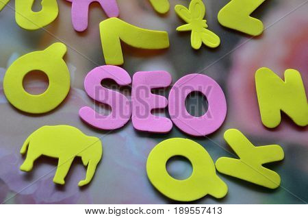 word seo on a  abstract colorful background