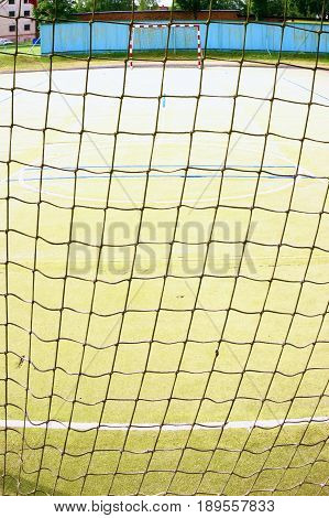 Empty Gate. Outdoor Football Or Handball Playground,