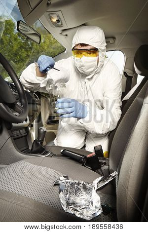 Crime scene investigation - collecting of odor traces by criminologist