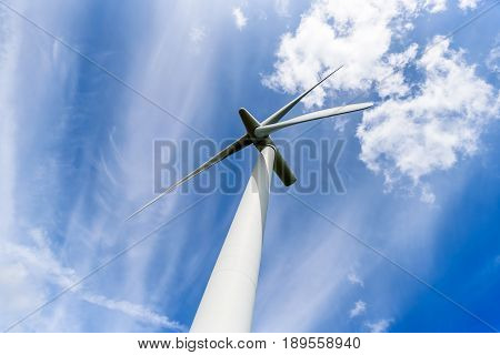 Day view wind power turbines generate electricity.